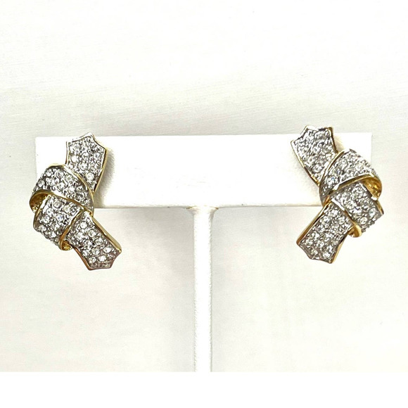 Authentic Original Vintage Style Jewelry - Vintage Earrings Elegant Clear Rhinestone Post Vtg Fashion Jewelry Lot JU09